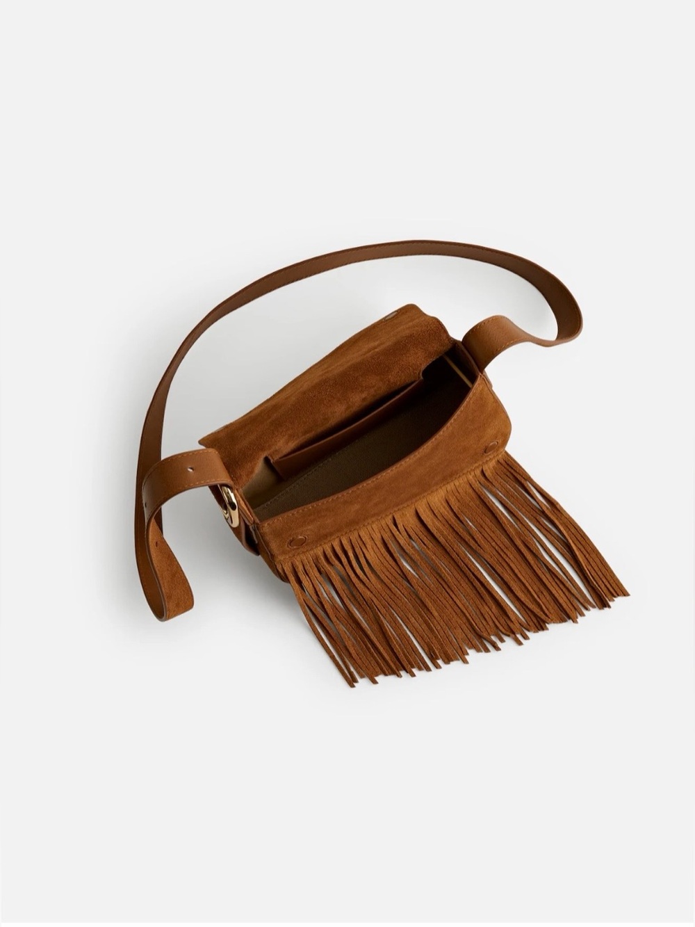 NEW Madewell The Sculptural Buckle Crossbody Bag NU148 Aged Cognac Suede Fringe - Picture 2 of 12